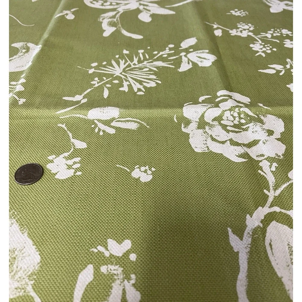 Braemore Textiles Linen Fabric Lime Green Floral Dragonfly Screen Print Drapery
